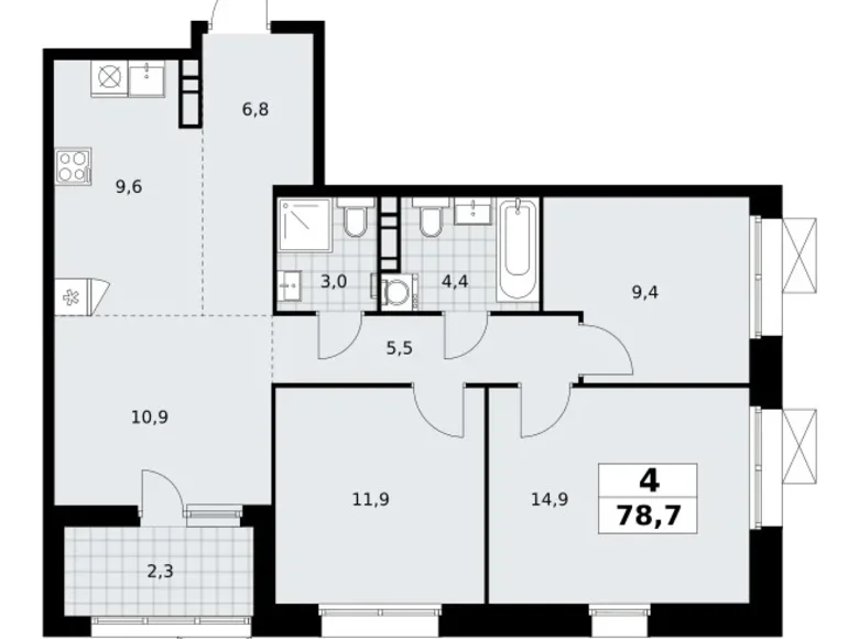 4 room apartment 79 m² poselenie Sosenskoe, Russia