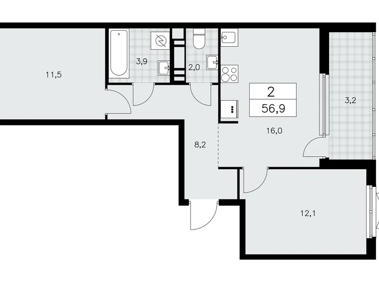 Appartement 2 chambres 57 m² Krasnoye Selo, Fédération de Russie