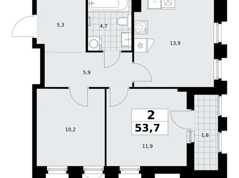 Квартира 2 комнаты 54 м² район Троицк, Россия