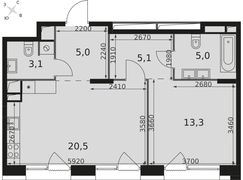 Квартира 2 комнаты 52 м² район Ростокино, Россия