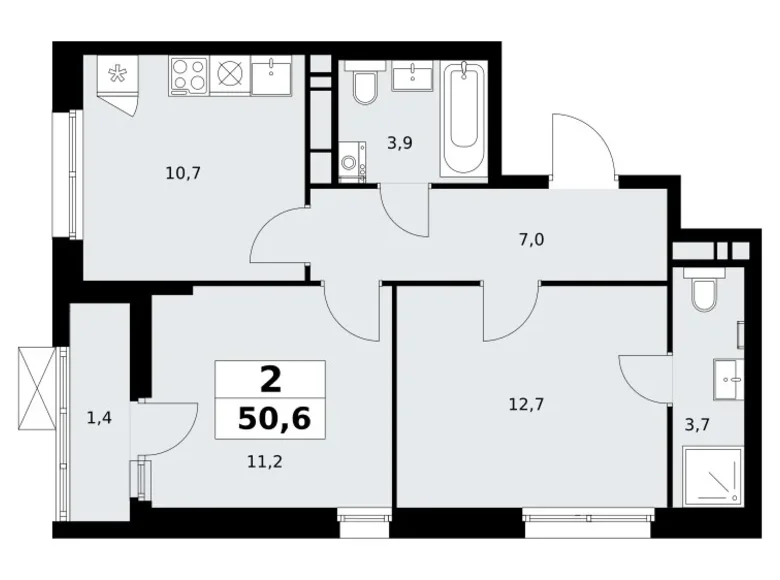 Appartement 2 chambres 51 m² poselenie Sosenskoe, Fédération de Russie