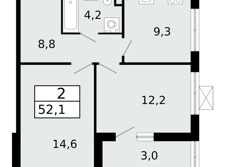 Квартира 2 комнаты 52 м² Всеволожск, Россия