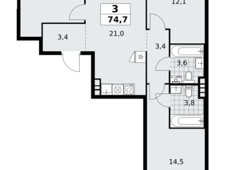 Wohnung 3 zimmer 75 m² poselenie Sosenskoe, Russland