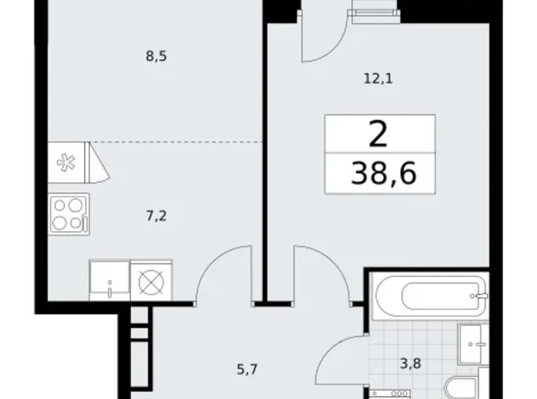 2 room apartment 39 m² Vnukovo, Russia