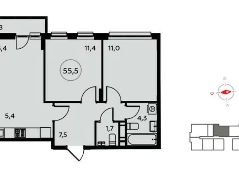 3 room apartment 56 m² poselenie Sosenskoe, Russia