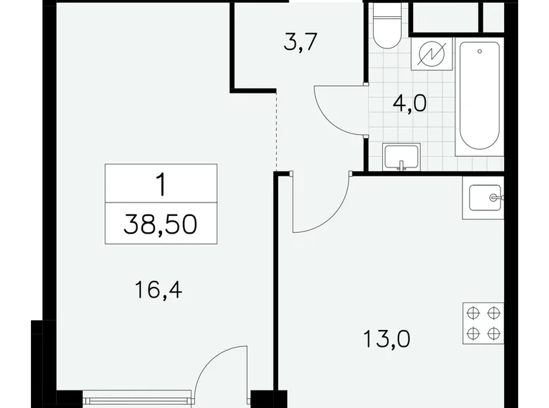 1 room apartment 39 m² South-Western Administrative Okrug, Russia