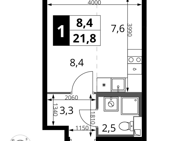 Студия 1 комната 22 м² Химки, Россия