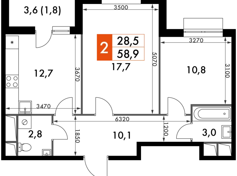 Квартира 2 комнаты 59 м² Развилка, Россия