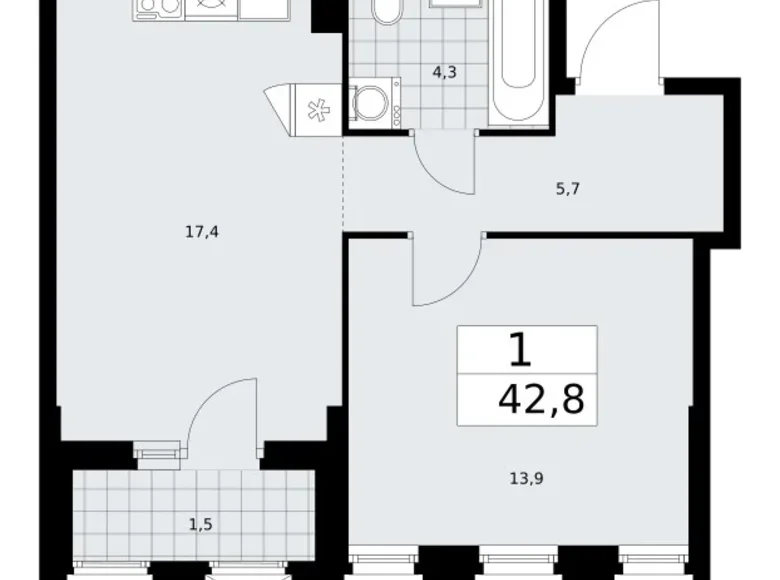 Wohnung 1 zimmer 43 m² Troizk, Russland