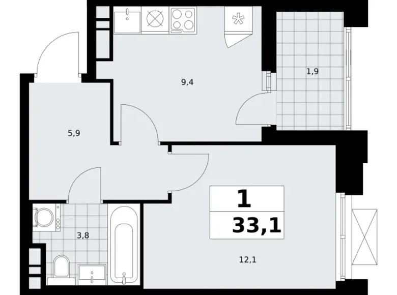 1 room apartment 33 m² poselenie Sosenskoe, Russia