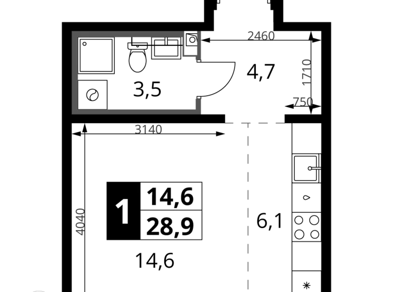 Studio 1 zimmer 29 m² Leninsky District, Russland