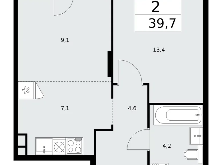 2 room apartment 40 m² poselenie Desenovskoe, Russia