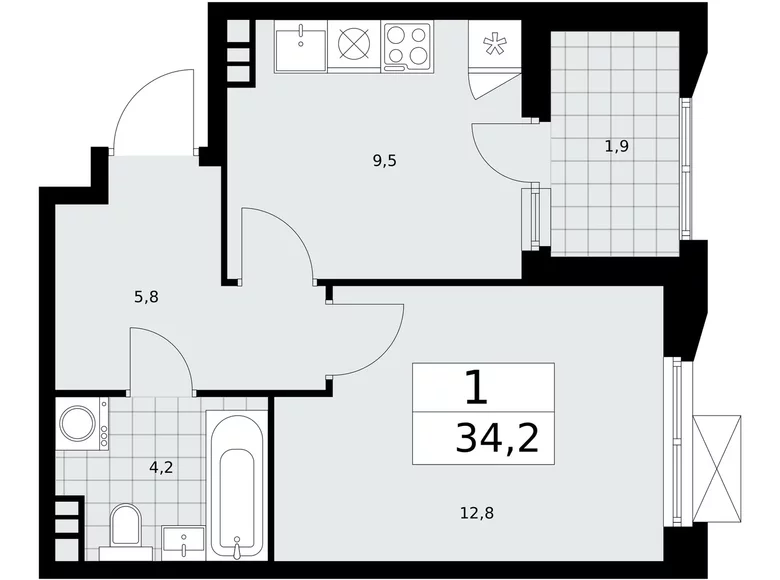 Apartamento 1 habitación 34 m² poselenie Sosenskoe, Rusia