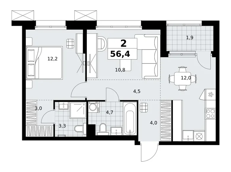 Apartamento 2 habitaciones 56 m² Kommunarka, Rusia