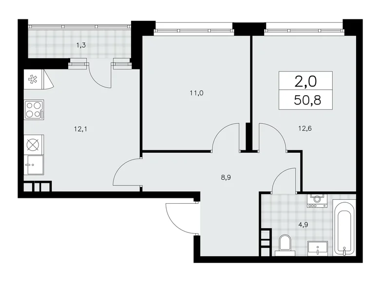 2 room apartment 51 m² poselenie Sosenskoe, Russia