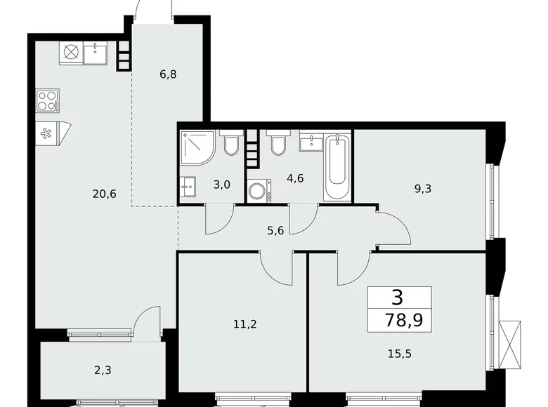 3 room apartment 79 m² poselenie Sosenskoe, Russia