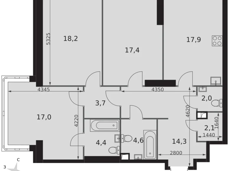 Mieszkanie 3 pokoi 102 m² Konkovo District, Rosja