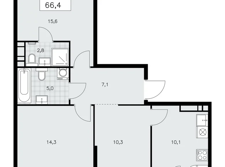 Appartement 3 chambres 66 m² poselenie Sosenskoe, Fédération de Russie