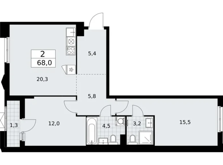 Appartement 2 chambres 68 m² Troïtsk, Russie