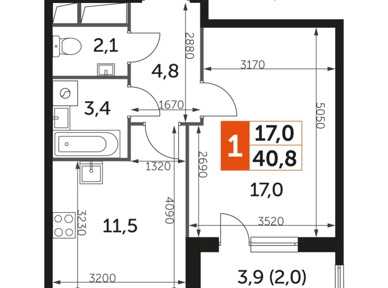 Apartamento 1 habitación 41 m² Razvilka, Rusia