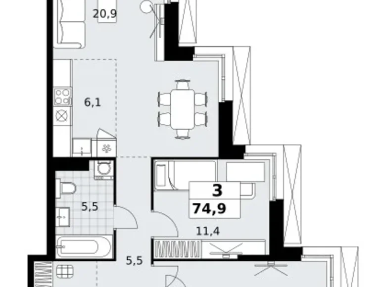 Квартира 3 комнаты 75 м² район Коммунарка, Россия