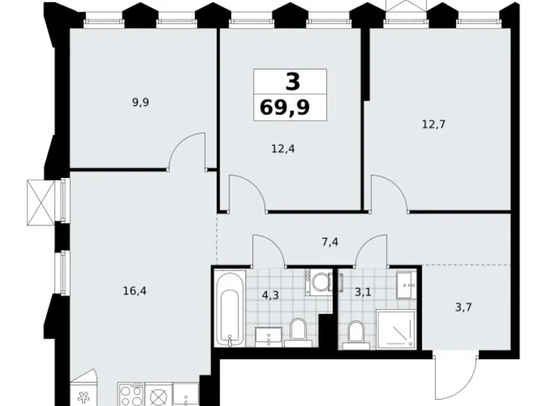 Wohnung 3 zimmer 70 m² Troizk, Russland