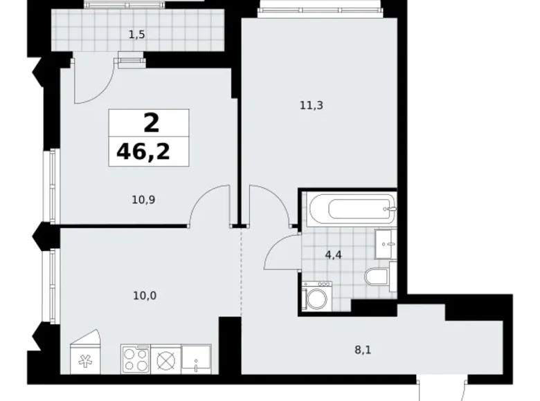 Mieszkanie 2 pokoi 46 m² Troick, Rosja
