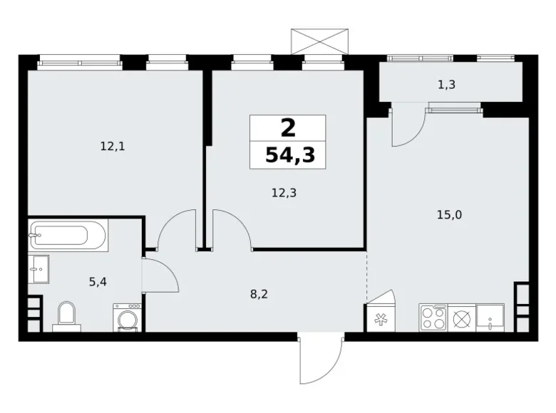 Квартира 2 комнаты 54 м² Юго-Западный административный округ, Россия