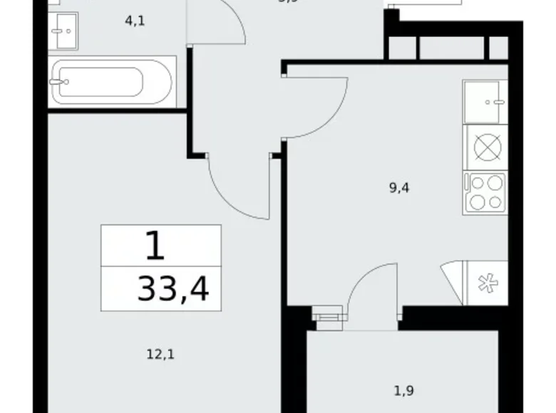 Wohnung 1 Zimmer 33 m² Moskau, Russland