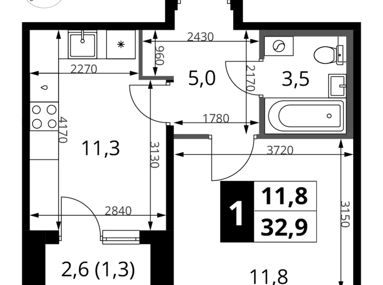 Apartamento 1 habitación 33 m² Jimki, Rusia