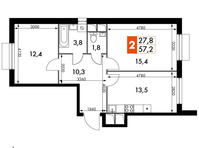 Квартира 2 комнаты 57 м² Развилка, Россия