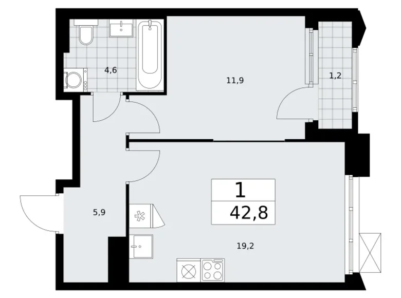 Квартира 1 комната 43 м² район Троицк, Россия