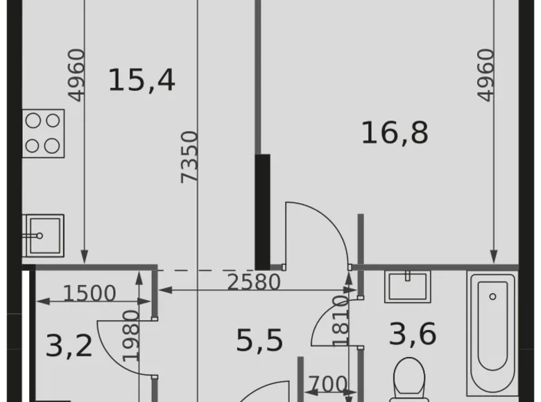 Wohnung 1 zimmer 45 m² Nordwestlicher Verwaltungsbezirk, Russland