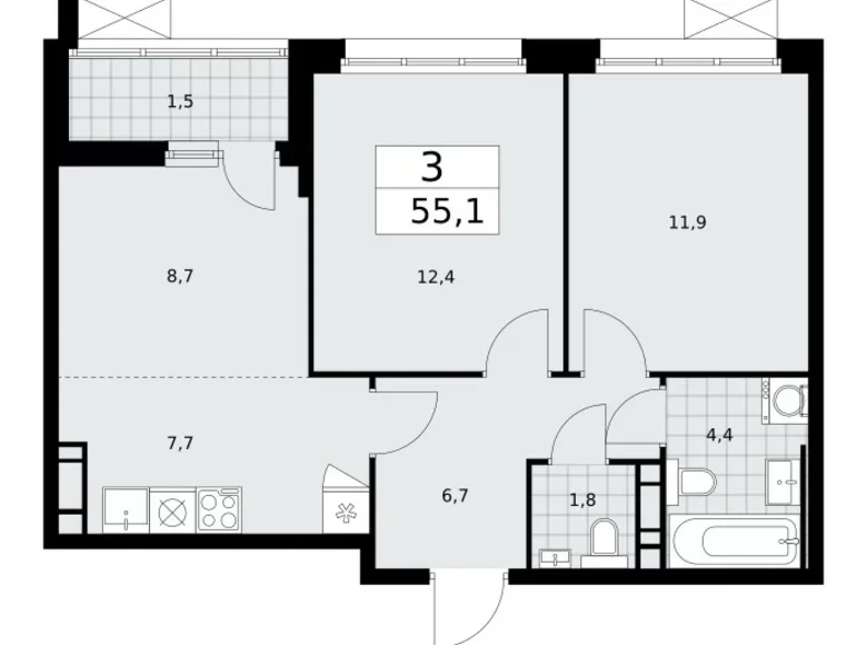 Apartamento 3 habitaciones 55 m² Moscú, Rusia