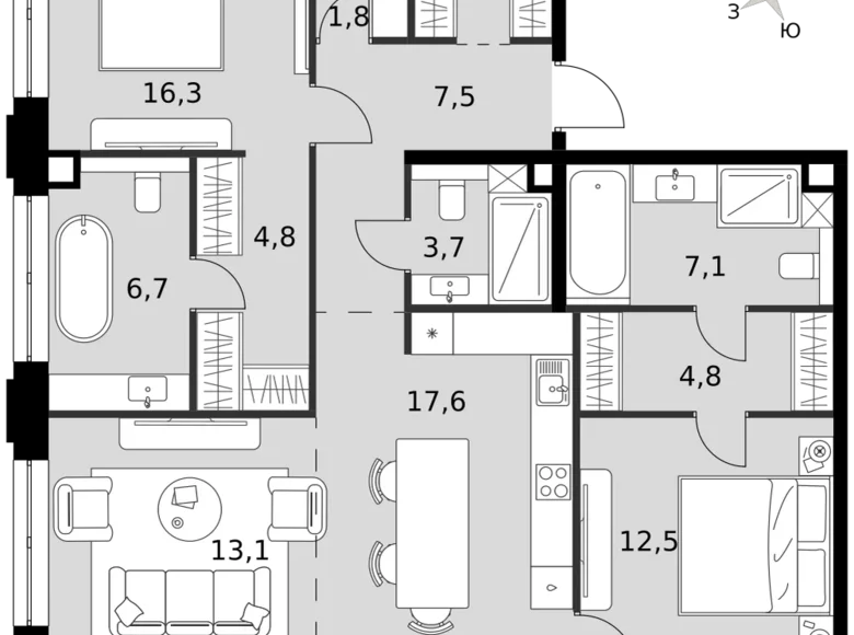 Apartamento 3 habitaciones 94 m² North-Western Administrative Okrug, Rusia