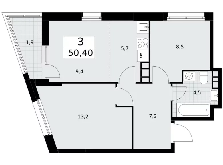 Apartamento 3 habitaciones 50 m² Postnikovo, Rusia