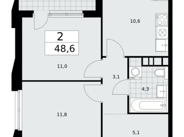 Mieszkanie 2 pokoi 49 m² poselenie Sosenskoe, Rosja