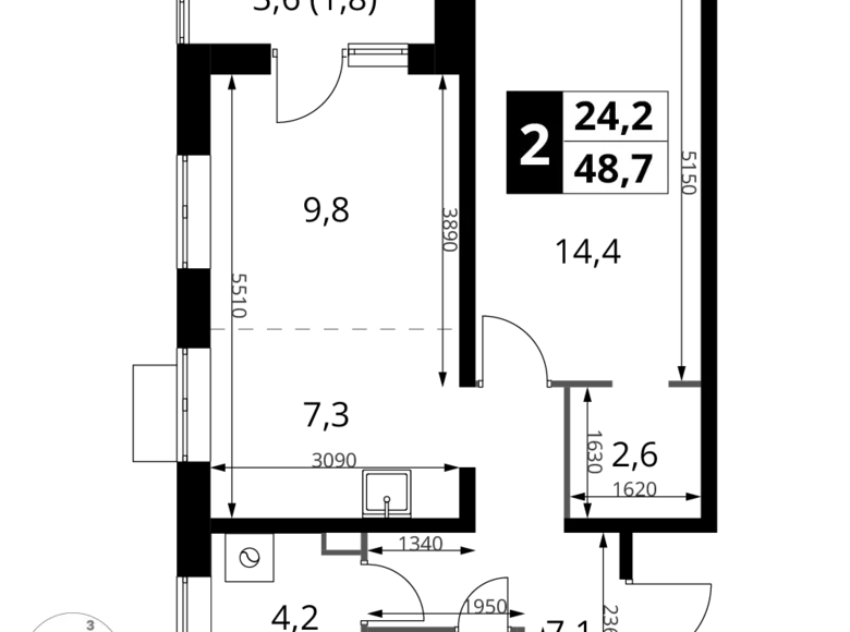 Квартира 2 комнаты 49 м² Сапроново, Россия