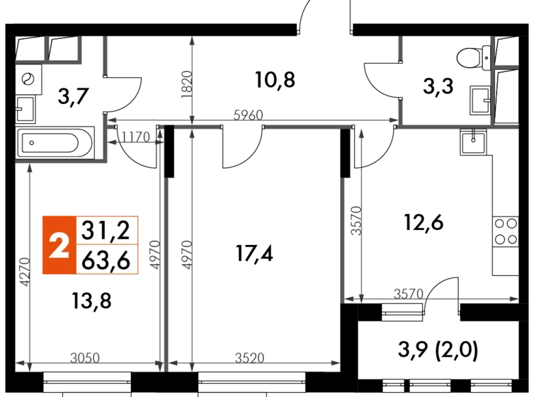 Квартира 2 комнаты 64 м² Развилка, Россия