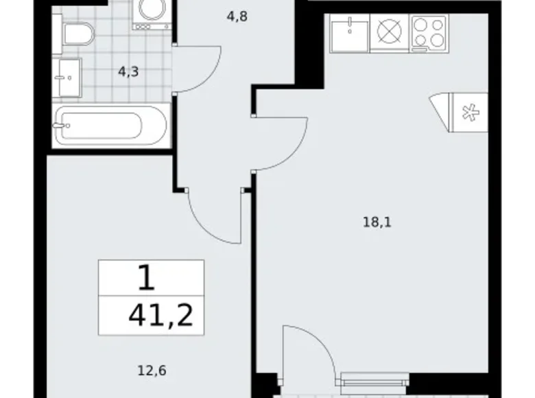 Mieszkanie 1 pokój 41 m² Troick, Rosja