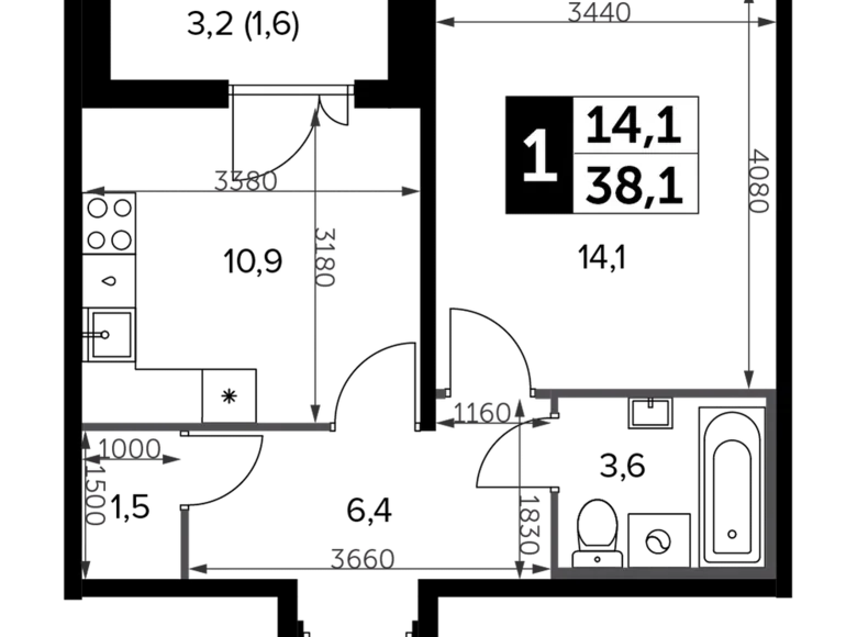 Apartamento 1 habitación 39 m² Leninsky District, Rusia