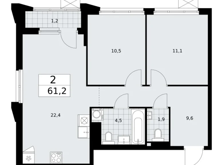 Квартира 2 комнаты 61 м² район Троицк, Россия