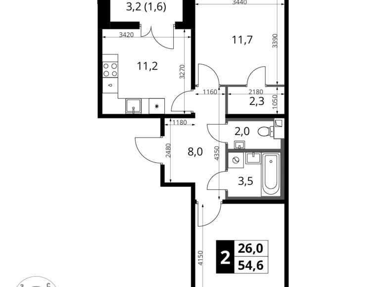 Квартира 2 комнаты 55 м² Химки, Россия