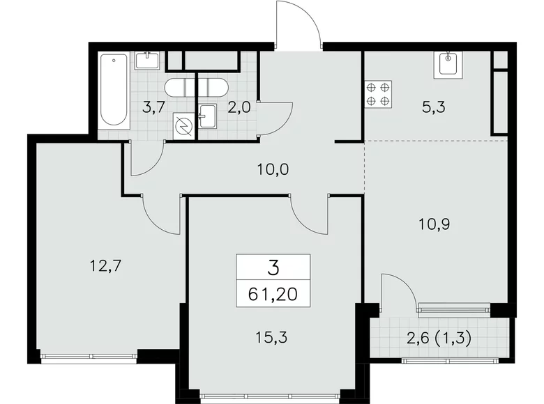 Wohnung 3 Zimmer 61 m² Südwestlicher Verwaltungsbezirk, Russland