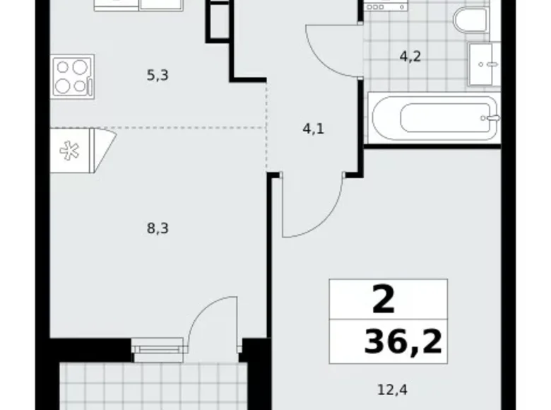 Квартира 2 комнаты 36 м² Москва, Россия