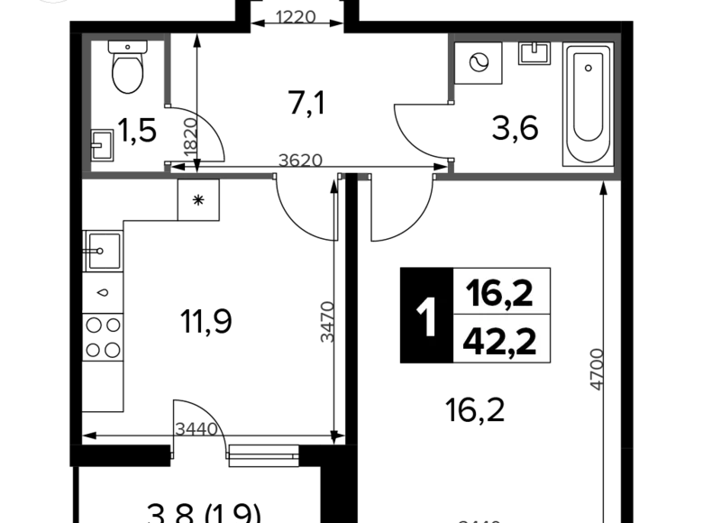 Apartamento 1 habitación 42 m² Jimki, Rusia