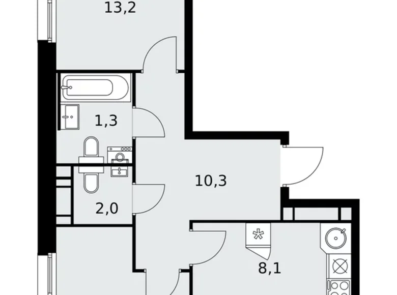 3 room apartment 63 m² Moscow, Russia