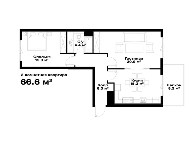 Квартира 2 комнаты 67 м² Ташкент, Узбекистан