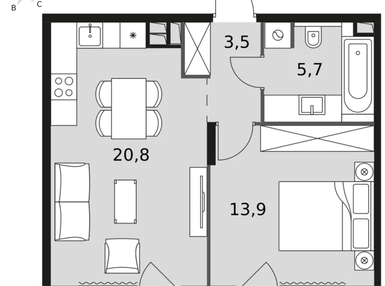 Mieszkanie 1 pokój 44 m² Rostokino District, Rosja