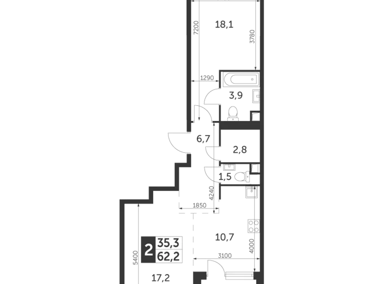 Квартира 2 комнаты 62 м² район Коньково, Россия